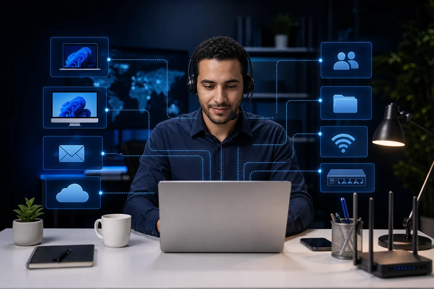 Professional remote IT specialist supporting business computers, email, cloud services, users, and networking